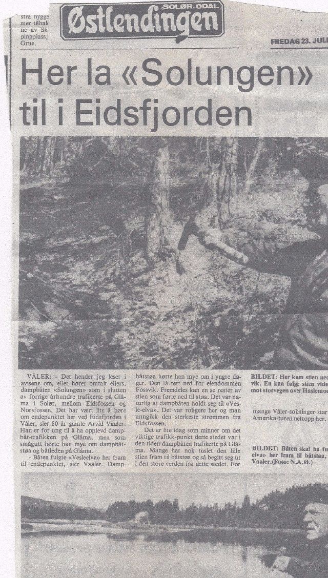 Faksimile fra Østlendingen av fredag 23. juli 1982. Her viser den 82 år gamle Arvid Vaaler hvor endepunktet for 